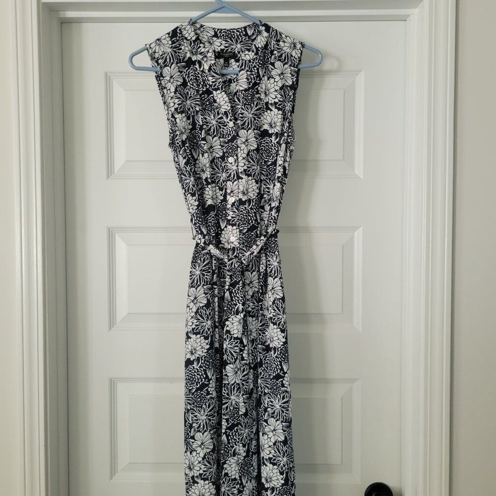 4P Talbots Navy Floral Button Front Sleeveless Maxi Dress Sundress Cottagecore